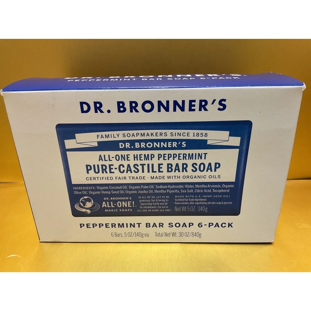 Dr. Bronner's Peppermint Pure-Castile Bar Soap 6-Pack 5oz Each 1844620